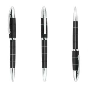 Bolígrafo Metálico con Diseño a Cuadros y Logotipo Personalizado al por Mayor, Color Azul Marino/Negro con Detalles en Dorado/Plateado para Oficina y Negocios - Product Image 2