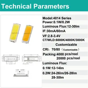 4014 एसएमडी एलईडी मोती सफेद 0.2W सकारात्मक सफेद गर्म सफेद ठंडा और तटस्थ सफेद स्पॉट थोक