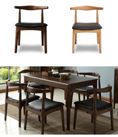 Chaise de salle à manger en bois massif avec accoudoirs en corne, style nordique, pour restaurant, avec coussin en cuir, idéale pour café, pâtisserie, ou comme chaise de loisirs.