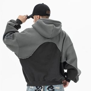 Wholesale OEM Custom Logo Fleece Thick Unisex Hoodies Polyester Cotton <b>Stitching</b> Color Blank Mens Oversized Hoodies - Product Image 2