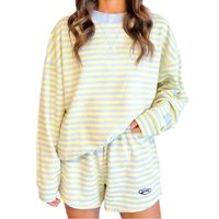 Ensemble 2 pièces décontracté et respirant pour femme : Sweat-shirt ample à rayures imprimées et short, 100 % coton de haute qualité