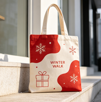 Sac fourre-tout en toile de coton imprimé personnalisé pour Noël, sac d'emballage écologique en tissu recyclé pour les achats de fin d'année