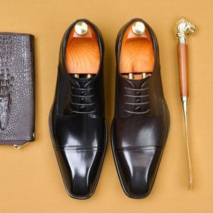 Zapatos de Vestir para Hombre, Punta Cuadrada, Cuero Genuino, Oxfords con Cordones, para Oficina, Carrera Profesional, Todas las Temporadas, Diseño Sólido, Punta Lisa - Product Image 3