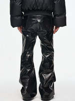 Pantalon pour homme en PU brillant, noir brillant, simili cuir, coupe évasée, ample, avant-gardiste, streetwear