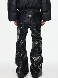 <span class=keywords><strong>Pantalones</strong></span> Brillantes de PU para <span class=keywords><strong>Hombre</strong></span>, <span class=keywords><strong>Pantalones</strong></span> Anchos de Imitación de Cuero Negro Brillante, Estilo Avant-Garde para <span class=keywords><strong>Hombre</strong></span> - Product Image 2
