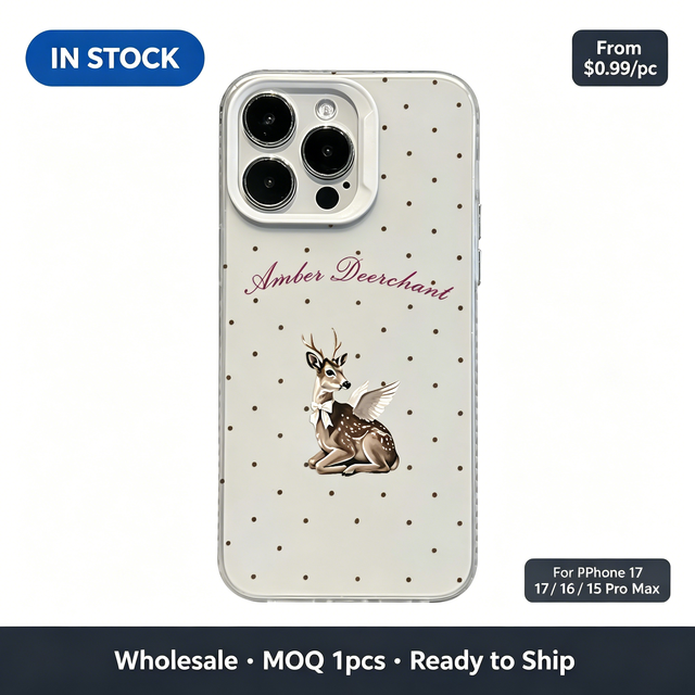 Cute White Brown Polka Dot Flying Deer Pattern Clear TPU Case, Shockproof Phone Cover for iPhone 17 16 15 14 13 Pro Max