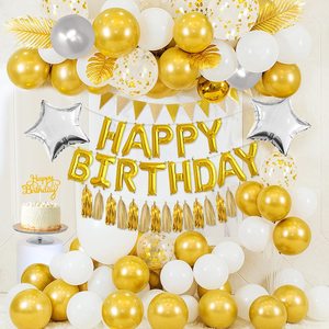 Decorazioni per <span class=keywords><strong>Compleanno</strong></span> Oro, Palloncini 'HAPPY BIRTHDAY', Striscione, Palloncini Metallizzati, Kit Arco di Palloncini con Coriandoli Dorati - Product Image 1