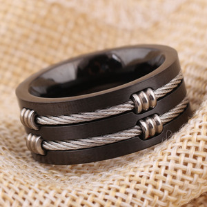 Anillo de Acero de Titanio Negro para Hombre, 8mm, Diseño Geométrico de Doble Hilera, Joyería de Moda, Regalo - Product Image 1