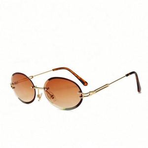 2019 Hot Selling Luxury Diamond Cut Rimless <b>Sunglasses</b> for Women UV400 Gradient Round <b>Sunglasses</b> - Product Image 3