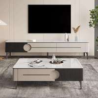 Ensemble meuble TV et table basse en pierre frittée, design moderne et minimaliste, meuble de rangement combiné pour salon d'hôtel, montage facile
