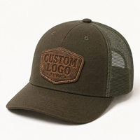 Casquette Trucker en Coton Sergé et Maille à 5 Panneaux Personnalisée OEM de Haute Qualité pour Adulte, Vente en Gros, Casquette de Sport à Visière Courbe avec Logo en Cuir