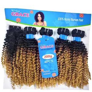 Blended packet hair with closure cheapest price Kinky 20" 4PCS 200G human hair and synthetic mix hair