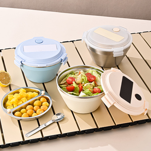 304 Stainless Steel Dual-Tier Lunch <b>Box</b> Plastic Simple Design Prevents Flavor <b>Mixing</b> Includes Utensils BPA Free High Capacity - Product Image 3