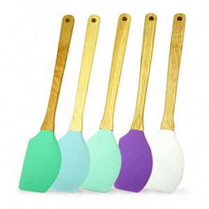 Non-Stick Flexible Cooking Utensils Heat-Resistant <b>Baking</b> Tools <b>Silicone</b> Brush Spatula Spoon Scraper with Wooden Handle - Product Image 1