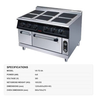 Cuisinière électrique JUSTA à 6 plaques chauffantes, four commercial en acier inoxydable de qualité 304, 1000-3000W, cuisinière pour restaurant, cantine, restauration