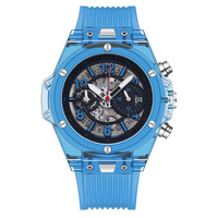 Reloj de Pulsera Cronógrafo con Esfera Hueca Transparente, Caja de Aleación Plateada, Correa de Silicona Blanca, Esfera Grande, Luminoso, Resistente al Agua, Deportivo