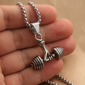 <b>Titanium</b> Steel Dumbbell Pendant Men's Retro Themed Charm Fitness Jewelry Everyday Wear - Product Image 4