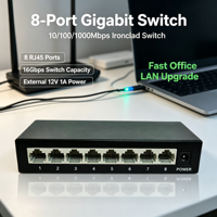 Switch de Red Gigabit de 8 Puertos 10/100/1000Mbps, Metálico, de Escritorio, 16Gbps, Plug and Play, Apilable, para Hogar, Oficina, Cámara IP, AP-6008G
