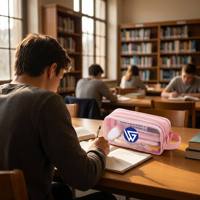 Étui à crayons transparent à double couche grande capacité, aspect haut de gamme, boîte à papeterie pour étudiants, sac de rangement portable pour les examens