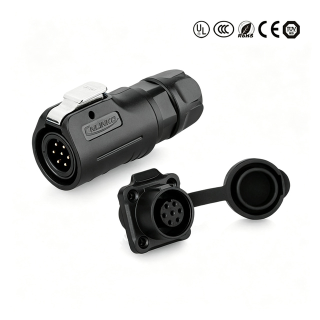 LP12 M12 Waterproof 7 8 Pin Connector PBT Plastic Power Socket 3A Circular Plug for Outdoor LED Signal Connection IP67