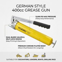 Pistolet à graisse manuel robuste 12000 PSI 400cc de type allemand, anti-fuite, double sortie, pour excavatrice, construction, bricolage, OEM/ODM