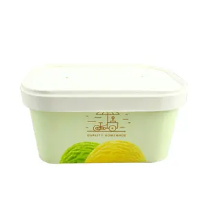 Customized Disposable Rectangular Paper Ice Cream Cup Dessert Yogurt Ice Cream Paper Soup Containers