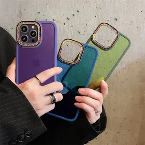 Funda de teléfono de moda con marco de lente de cuentas transparente simple de gama alta para iPhone15promax 13pro anti-caída 12 para Apple 15 carcasa dura 14pro