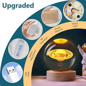 Оптовая продажа, художественный хрустальный шар, ночник, 3d светящаяся Солнечная система, хрустальный шар, украшение, светодиодная ночь - Product Image 3