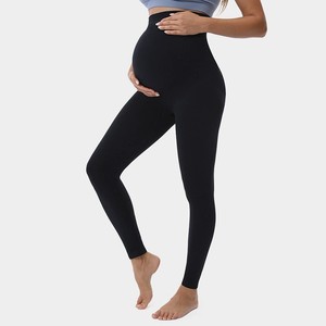 Pantalones de Maternidad Negros y Grises 3XL Sin Costuras de Cintura Alta, Largos, Transpirables, con Patrón a Cuadros, de Alta Elasticidad, Finos, con Soporte para el Vientre y Realce de Glúteos - Product Image 3