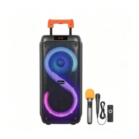 Enceinte Bluetooth d'extérieur sur chariot, puissance 40W, double haut-parleur 8 pouces, éclairage RGB dégradé, 7.4V 3600mAh, TWS, FM, USB, lecture TF, micros intégrés et adaptateur 9V