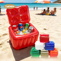 YACHEN Seau à glace gonflable en PVC avec couvercle rabattable, refroidisseur de boissons flottant avec porte-gobelets pour la plage, la piscine et les fêtes