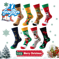 Chaussettes mi-mollet en coton respirantes pour hommes, à motifs de dessins animés amusants et joyeux, pour Noël et l'automne, cadeaux de fêtes, vente en gros