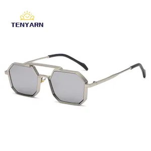 Tenyarn New Metal Custom Logo Steampunk Style Sun Glasses Men Vintage Small Frame Glasses Women's Trendy Shades Sun Wholesale