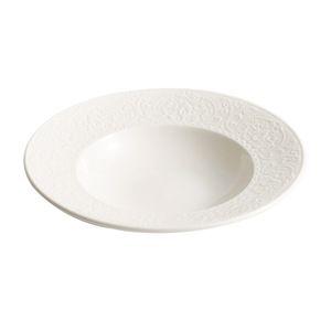 round Embossed <b>White</b> Porcelain Soup Plate and Serving Bowl Deep Dinnerware <b>Set</b> with Cup Kit for Pasta and Soup Entrees - Product Image 5