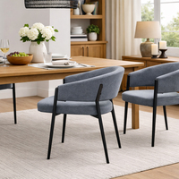 Ensemble de 2 chaises de salle à manger rembourrées en tissu de style minimaliste avec pieds en métal et dossier incurvé pour les salles à manger d'hôtels et de restaurants