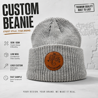 Bonnet tricoté personnalisé avec logo, style slouchy et revers, patch en cuir OEM, haute qualité, chaud, rétro, unisexe, fournisseur de chapeaux d'hiver