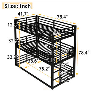 Cama Triple Moderna de Metal, Dos Camas Individuales Superpuestas con Barandillas y Escalera para Niños, Adultos, Escuelas y Hoteles - Product Image 4