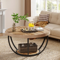 Table basse ronde en bois mobile avec rangement, style moderne minimaliste et luxe léger, pour salons, petits appartements et hôtels