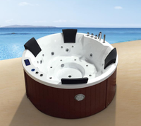 Bain à remous extérieur moderne pour 4 personnes, forme ronde, spa portable, baignoire de massage avec sièges confortables pour se baigner et nager