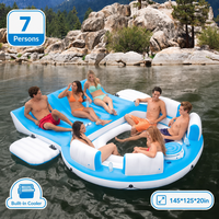 Île flottante gonflable Tropical Tahiti pour 7 personnes avec glacière intégrée et porte-gobelets, pour se détendre en lac