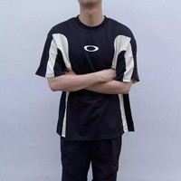 T-shirt à manches courtes coupe ample 220g, séchage rapide, style mi-rétro personnalisé, avant-gardiste, fonctionnel, à motifs géométriques et lignes épurées, pour l'extérieur