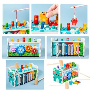 Jouet en bois pour bébé avec reconnaissance des fruits, comprenant un xylophone, un jeu de pêche et un jeu de tape-taupe - Product Image 5