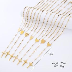 Collier de chapelet Jésus <span class=keywords><strong>en</strong></span> acier inoxydable plaqué <span class=keywords><strong>or</strong></span> 18 carats avec perles rondes <span class=keywords><strong>et</strong></span> perles pour hommes <span class=keywords><strong>et</strong></span> femmes chaîne de chandail - Product Image 5