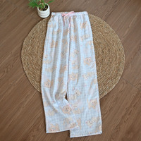 Pantalon de pyjama basique en coton respirant pour l'été/le printemps, l'automne et l'hiver, imprimé chat rose de dessin animé, coupe ample, longueur intégrale, pour la maison