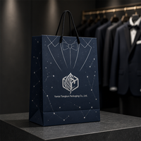 Sacs en papier kraft personnalisés avec logo, directement de l'usine, sacs en papier pour emballage de vêtements, sacs de shopping, bleu marine classique de luxe
