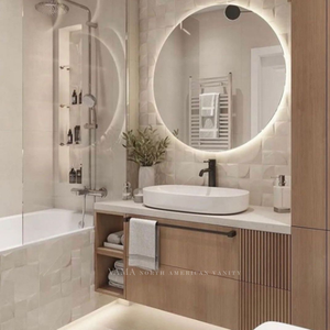 VAMA-tocador de baño de madera de roble rojo, diseño moderno para el hogar, nuevo listón, <span class=keywords><strong>combo</strong></span> con fregadero, 2022 - Product Image 2