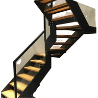 Escalier moderne en bois massif flottant en forme de L, à poutre simple, avec main courante en acier inoxydable, personnalisable, prix d'usine