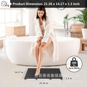 Tapis de salle de bain en bois de bambou antidérapant rectangulaire à rayures style nordique pour douche - Product Image 2