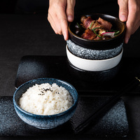 Bol en poterie de 4.5 pouces Vaisselle antique japonaise Céramique Grès Riz Gruau Bol en céramique Bol à soupe rond en céramique