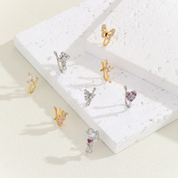 Anting Hidung Bentuk U Zirkon Bintang Hati Kupu-kupu Lapis Emas 18K Tembaga Mikro Insert 10mm Cincin Hidung Trendy Jepit Perhiasan Fashion